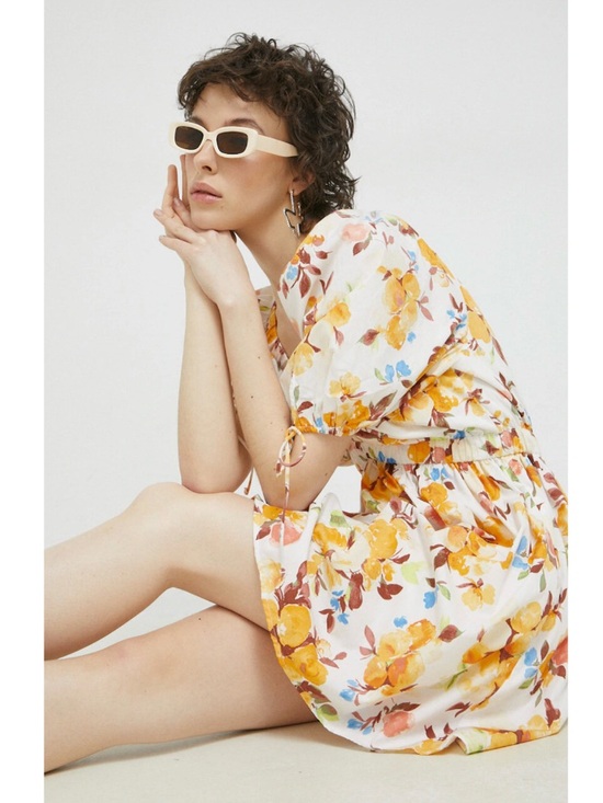 NWOT Abercrombie & Fitch Floral Puff Sleeve Plunge V-Neck Mini Dress Medium - Picture 11 of 11